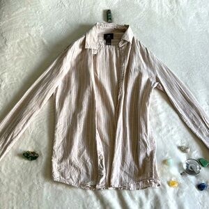 Long Sleeve Striped Beige H&M Slim Fit Shirt